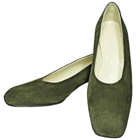 NEW Giorgio Armani Womens 9M Italian Dark Green Suede Leather Dress Shoe Heel - Picture 4 of 11